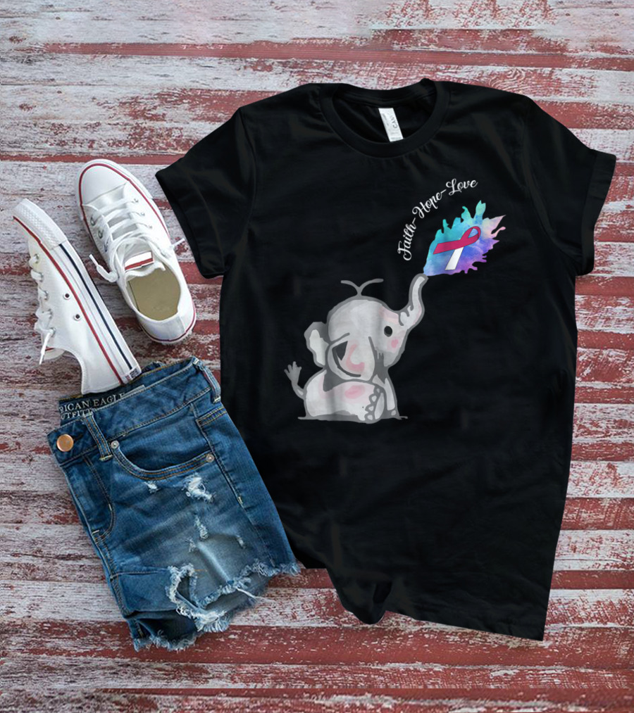 Faith Hope Love Cute Elephant Head Neck Cancer Awareness Warrior T-Shirt