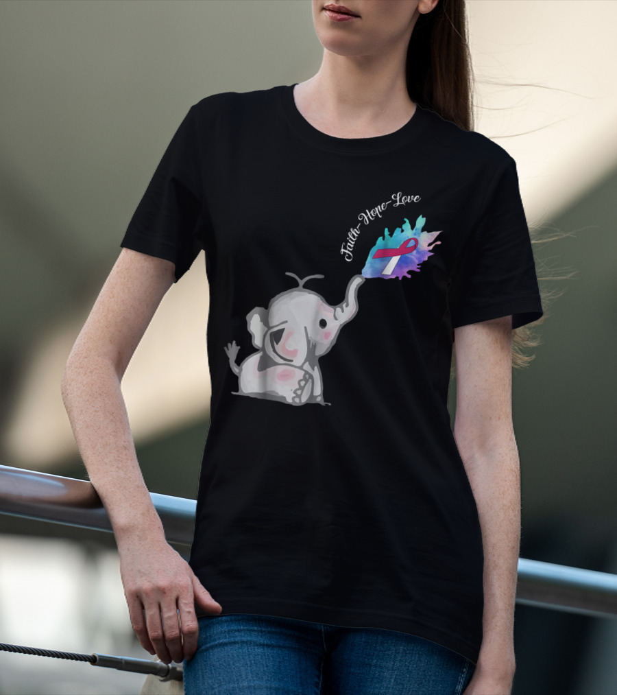 Faith Hope Love Cute Elephant Head Neck Cancer Awareness Warrior T-Shirt