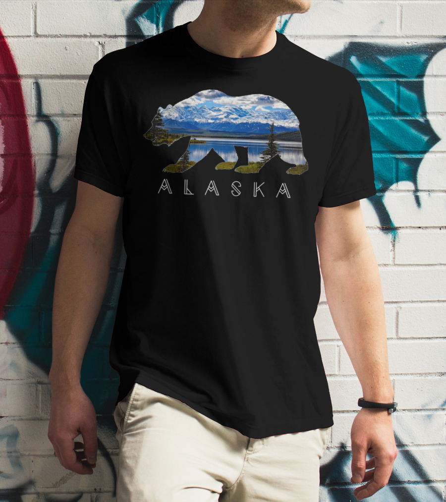 Alaska Bear Silhouette With Mountain Lake Scene T-Shirt