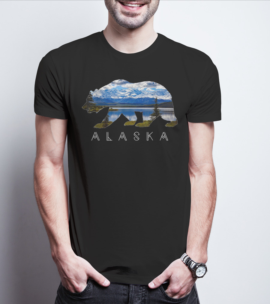 Alaska Bear Silhouette With Mountain Lake Scene T-Shirt