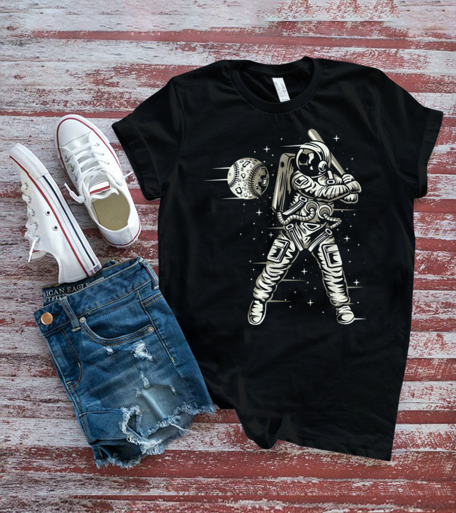 Astronaut Hitting Moon Baseball In Space T-Shirt