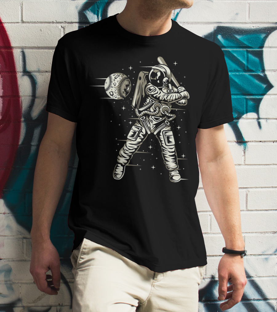 Astronaut Hitting Moon Baseball In Space T-Shirt