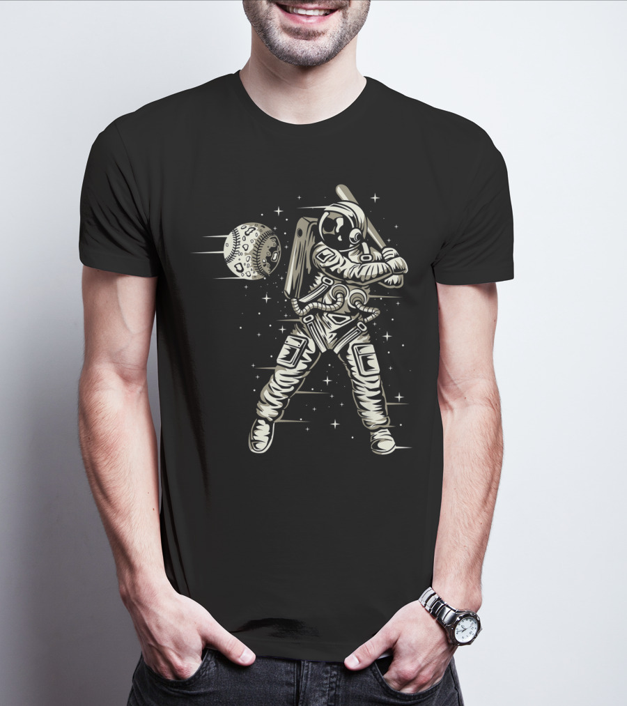 Astronaut Hitting Moon Baseball In Space T-Shirt