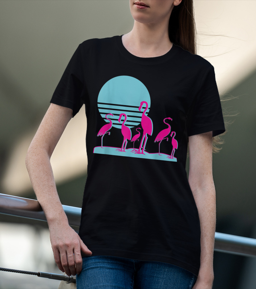 Flamingos Aesthetic Vaporwave 1980s Sunset Sundown Retro Synthwave T-Shirt