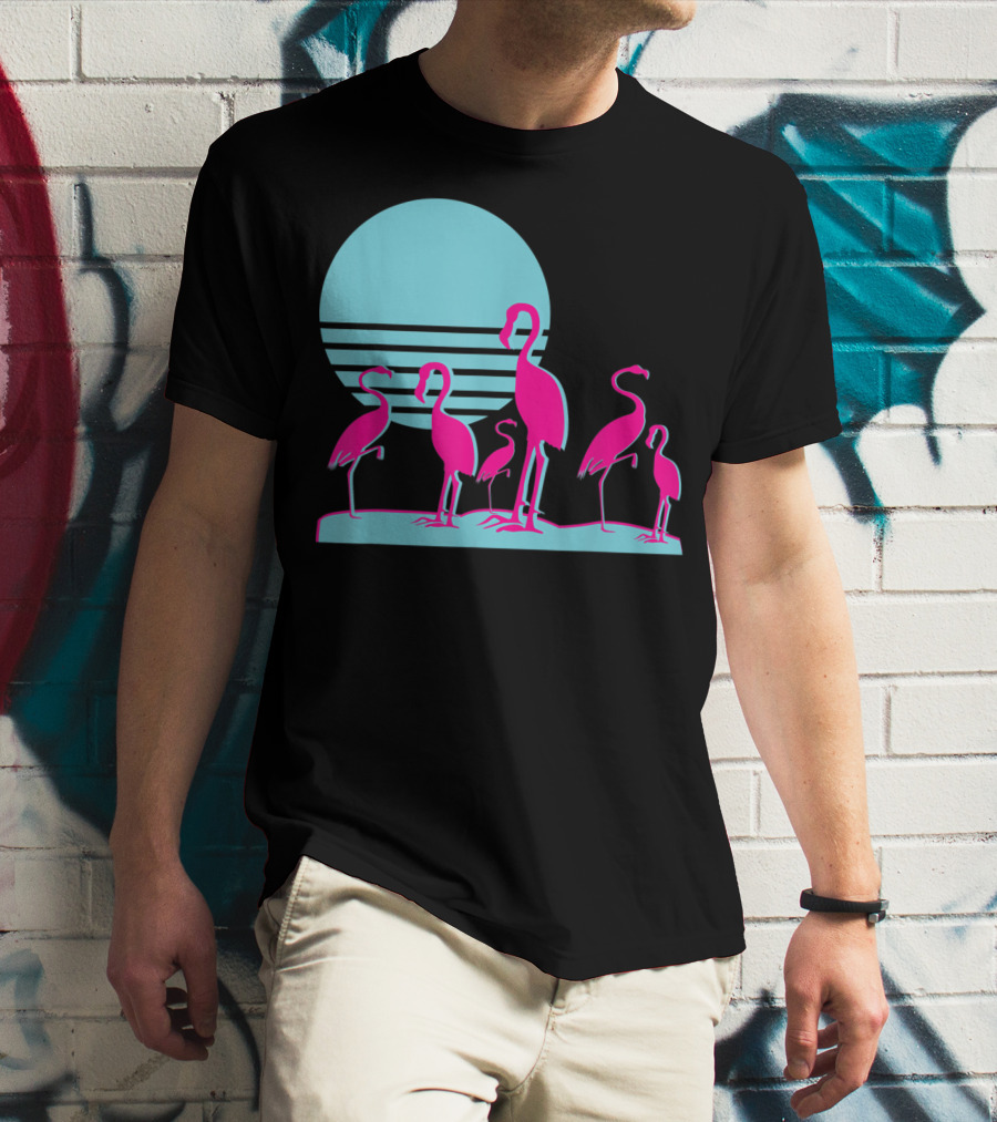 Flamingos Aesthetic Vaporwave 1980s Sunset Sundown Retro Synthwave T-Shirt