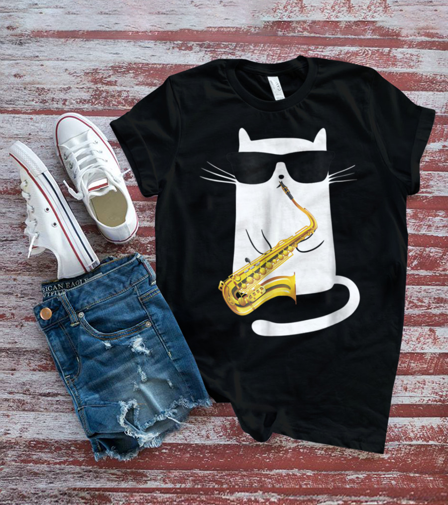 Funny Cat Playing Saxophone With Sunglasses T-Shirt