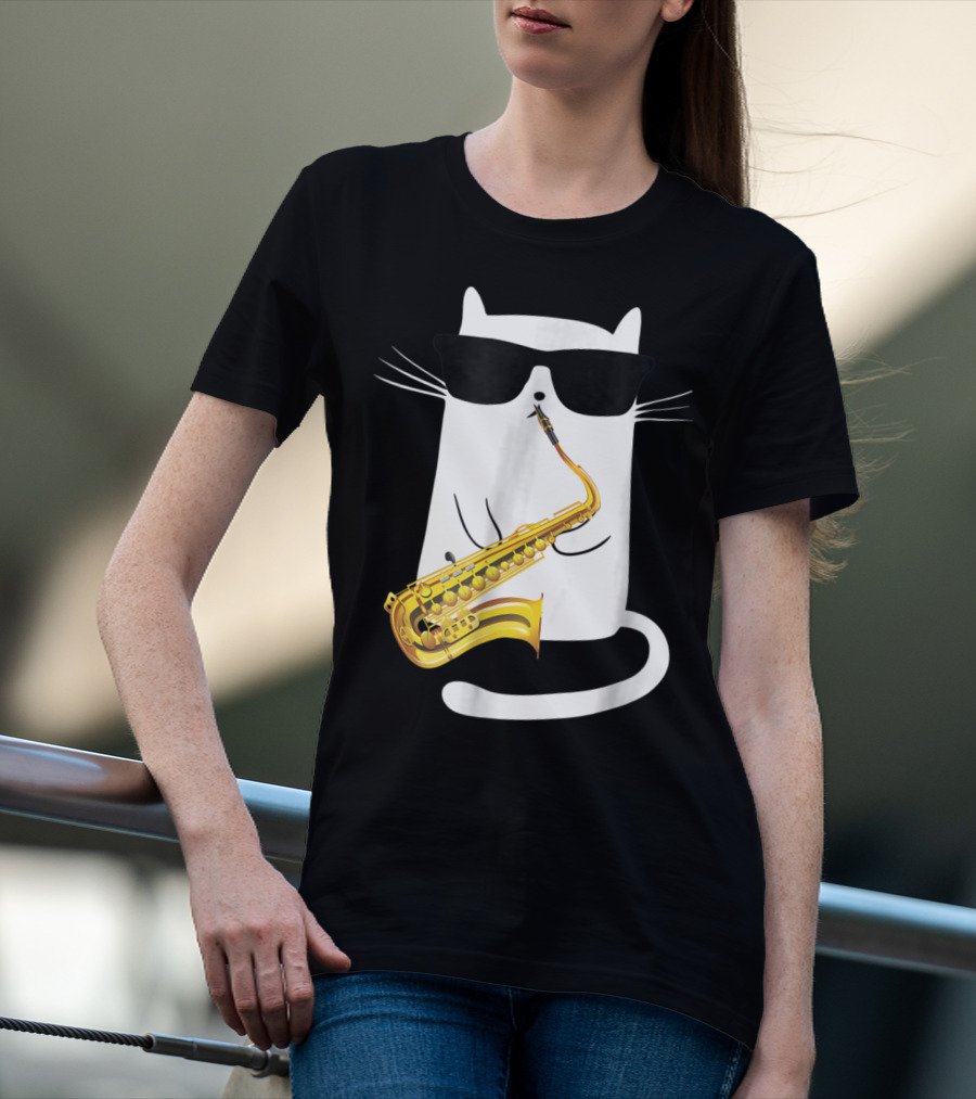 Funny Cat Playing Saxophone With Sunglasses T-Shirt