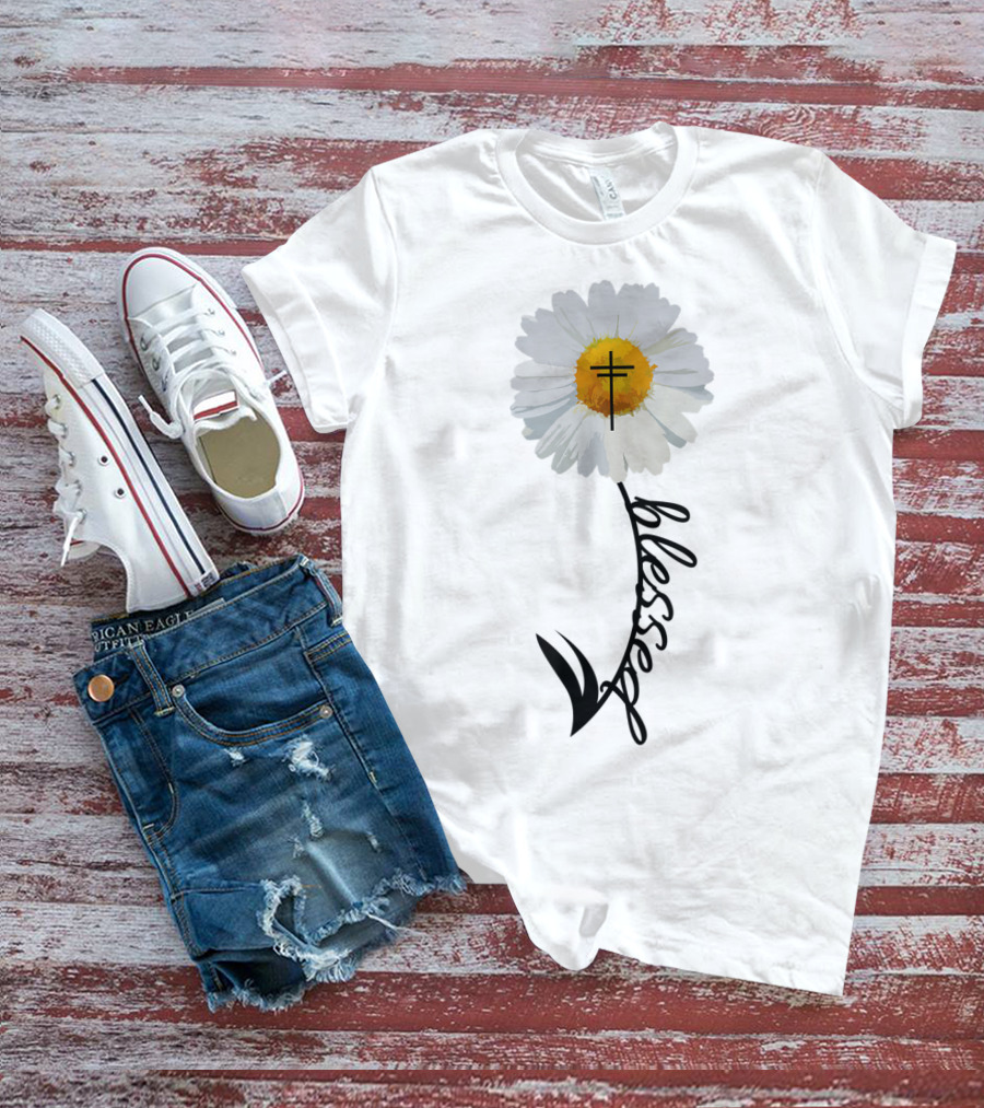 Blessed Cross Christian Daisy Trendy Bible T-Shirt