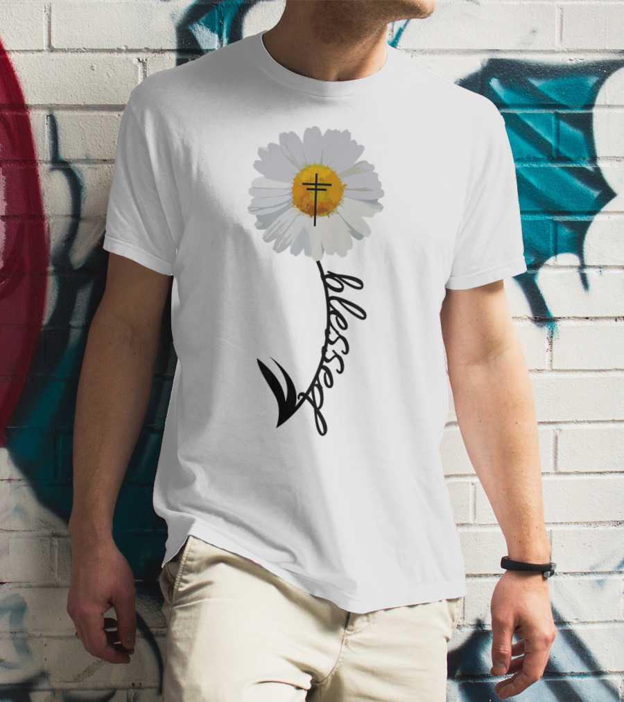Blessed Cross Christian Daisy Trendy Bible T-Shirt