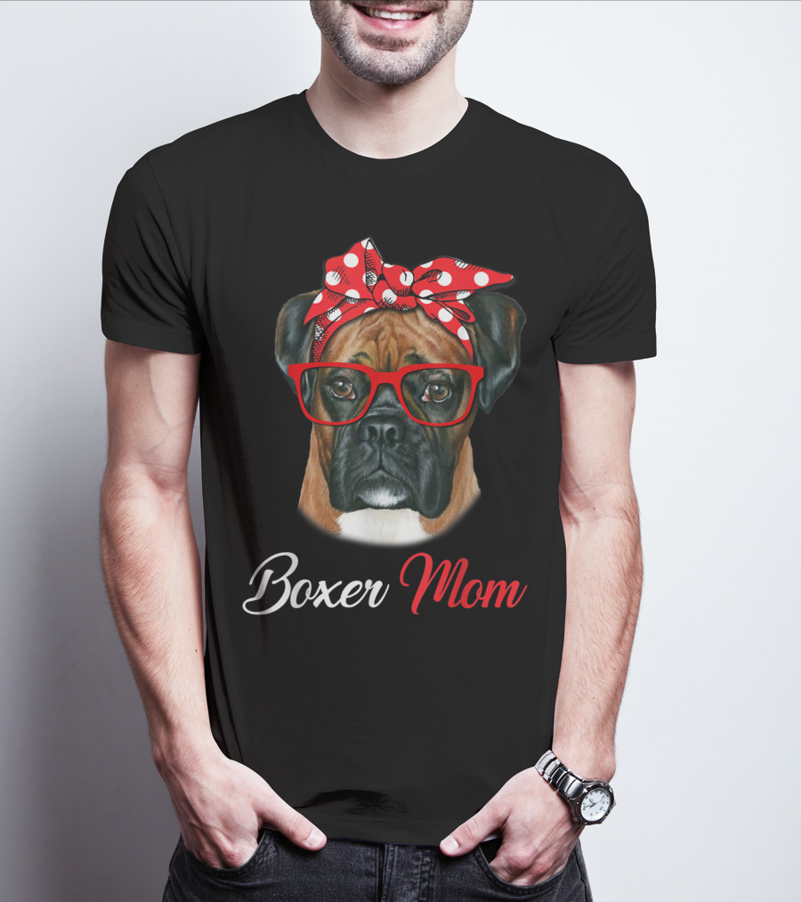 Boxer Mom Red Headband Glasses Dog T-Shirt