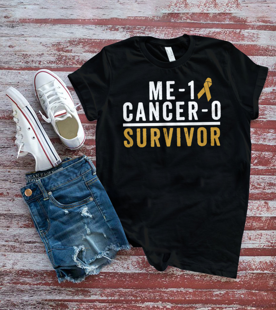 Me-1 Cancer-0 Survivor Gold Ribbon Awareness T-Shirt