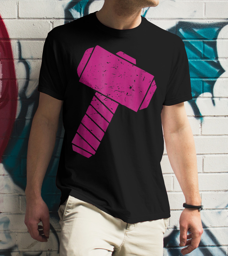 Distressed Magenta Mjolnir Thor's Hammer Odin Mythology T-Shirt