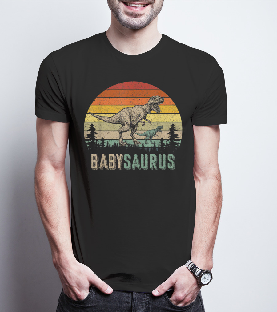 Babysaurus Dinosaurs Vintage Father's Retro Sunset T-Rex Family T-Shirt
