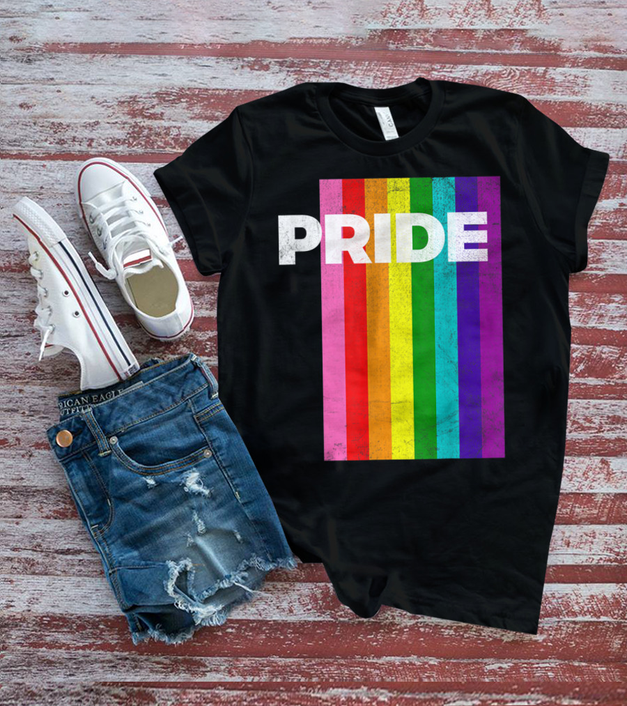PRIDE Distressed Rainbow Stripes T-Shirt