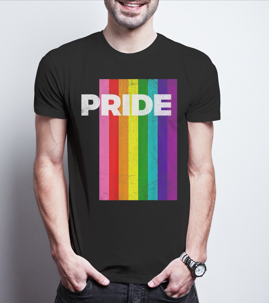 PRIDE Distressed Rainbow Stripes T-Shirt