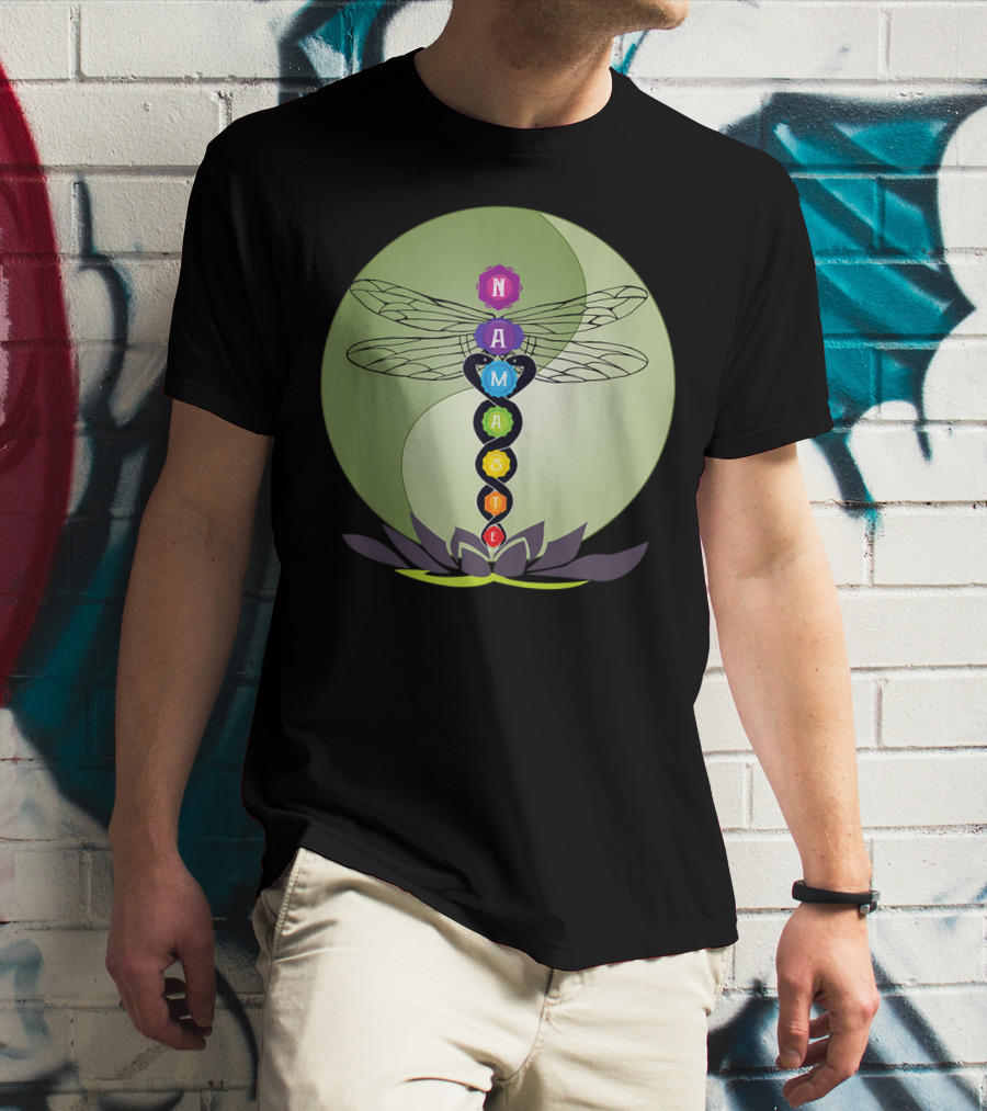 Namaste Chakra Dragonfly With Lotus And Yin Yang T-Shirt