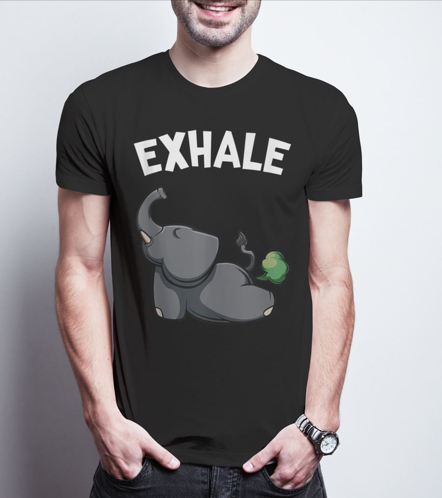 Exhale Funny Cute Farting Elephant Yoga Namaste Workout T-Shirt