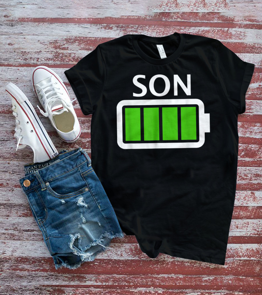Family Matching Funny Son Fully Charged Battery T-Shirt