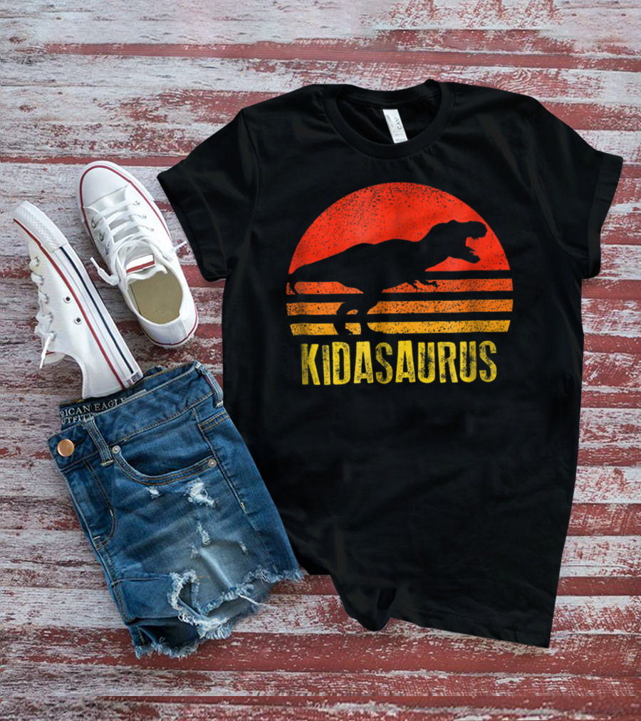 Kidasaurus Dinosaur Silhouette Vintage Sunset T-Shirt