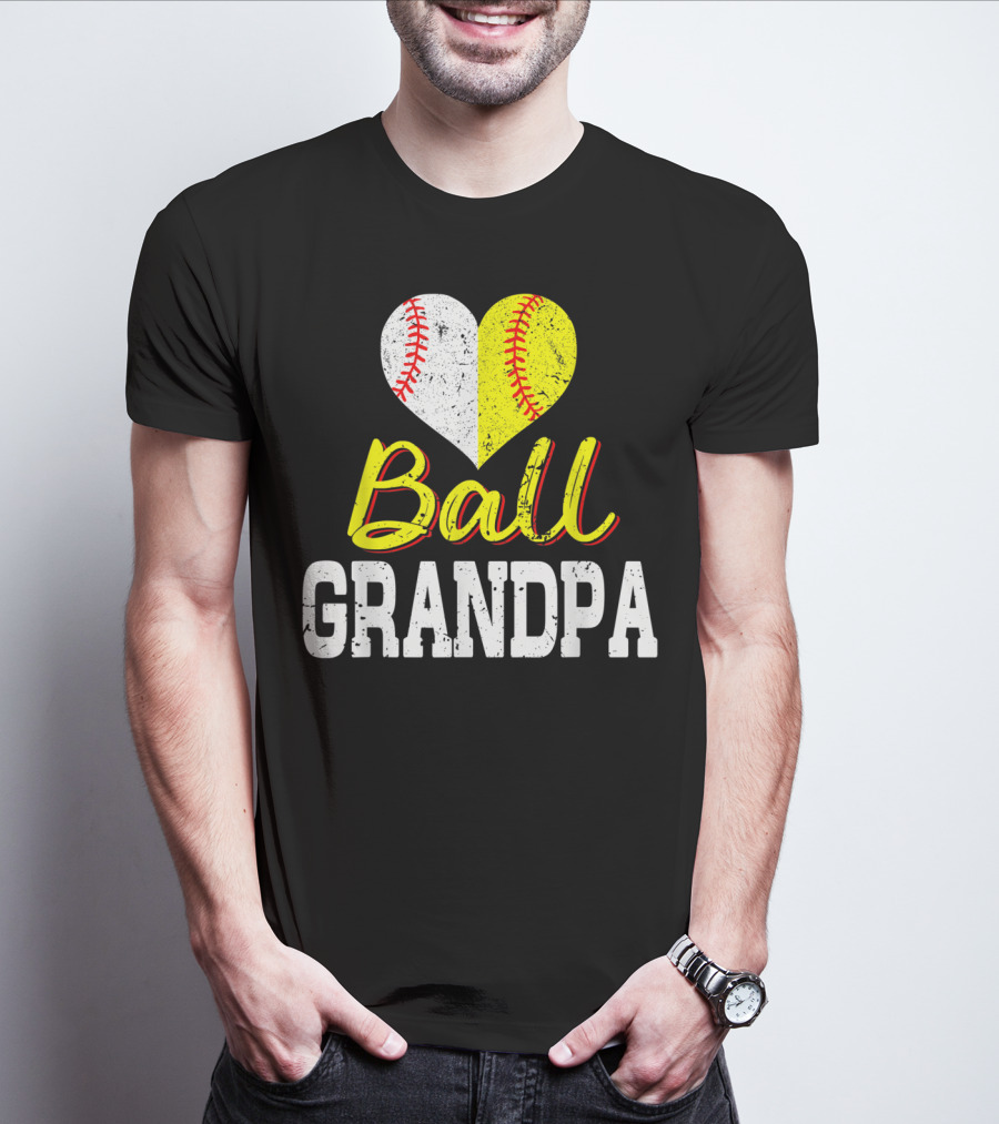 Ball Heart Baseball Softball Grandpa T-Shirt