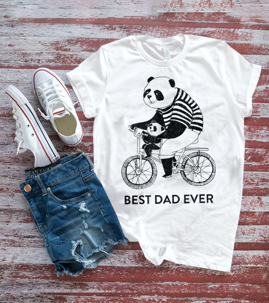 Best Dad Ever Panda Dad And Kid On Bicycle T-Shirt