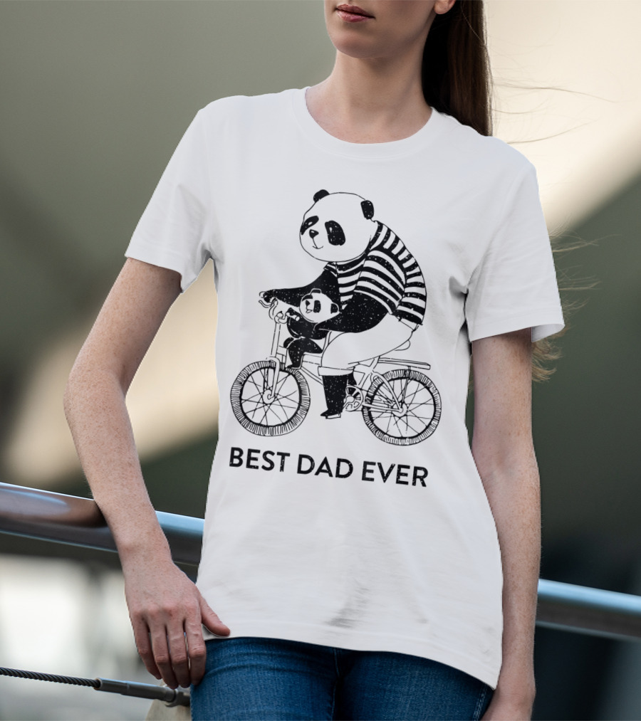 Best Dad Ever Panda Dad And Kid On Bicycle T-Shirt