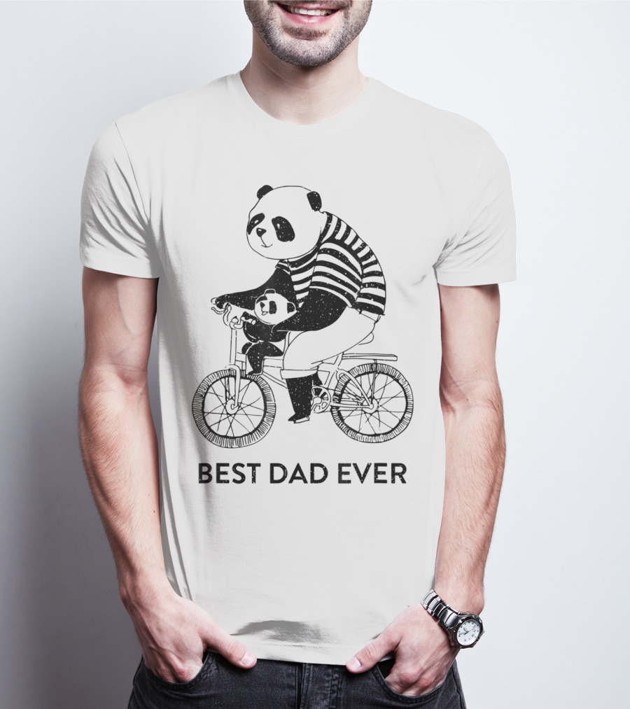 Best Dad Ever Panda Dad And Kid On Bicycle T-Shirt