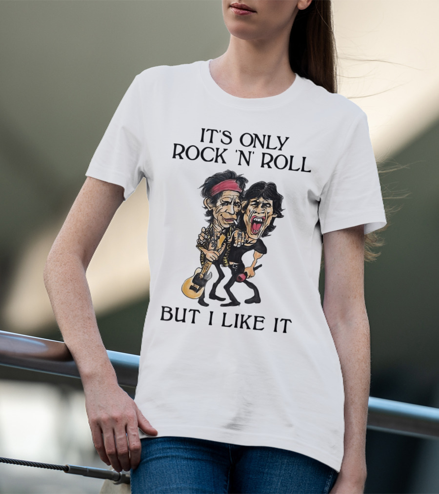 It's Only Rock 'n' Roll But I Like It Cartoon Figures With Guitar And Microphone T-Shirt