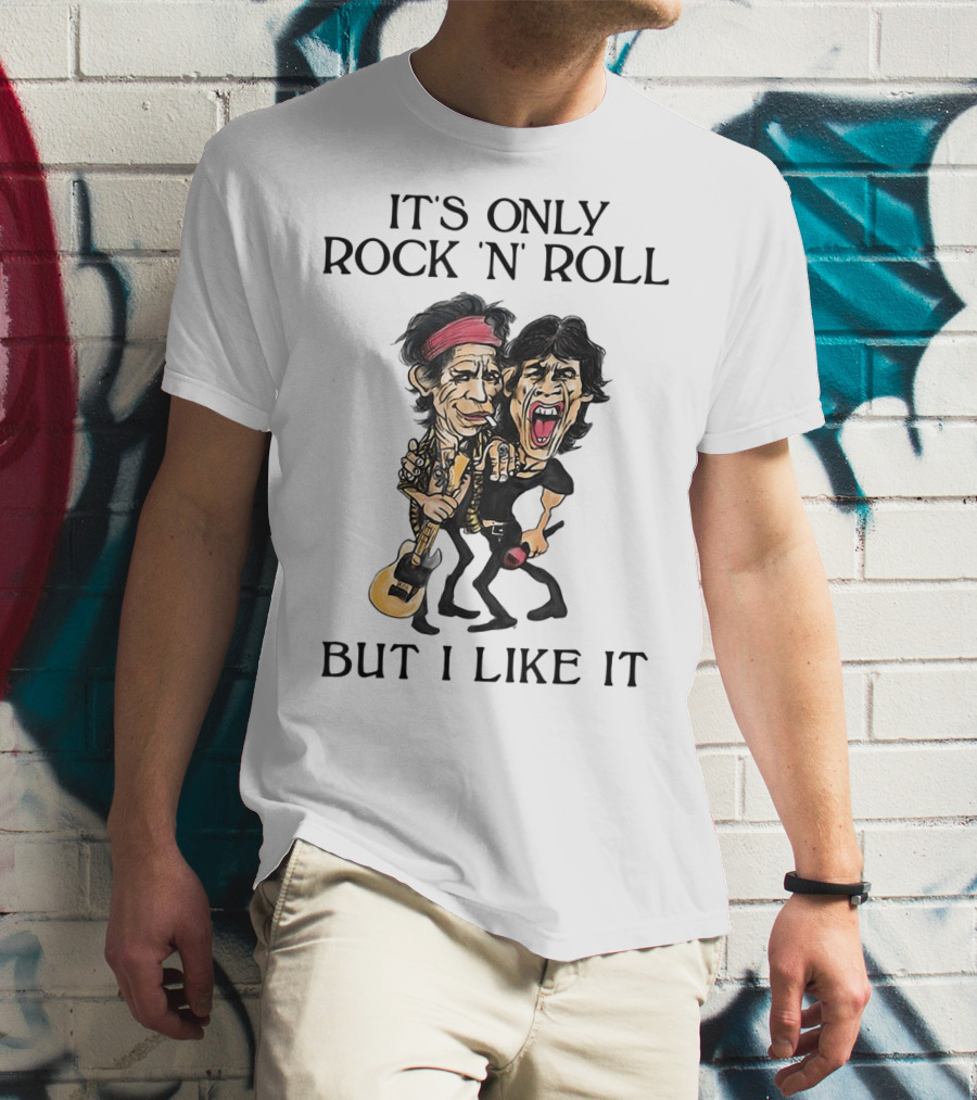 It's Only Rock 'n' Roll But I Like It Cartoon Figures With Guitar And Microphone T-Shirt