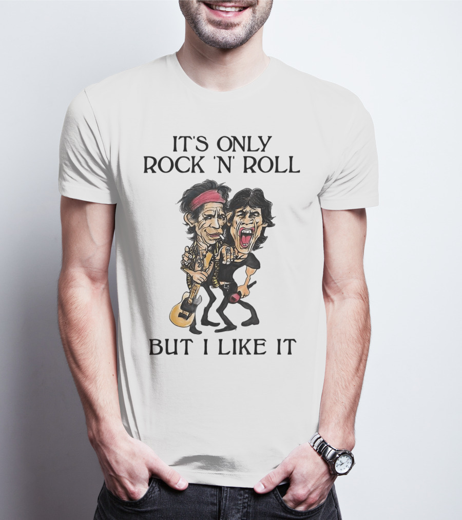It's Only Rock 'n' Roll But I Like It Cartoon Figures With Guitar And Microphone T-Shirt