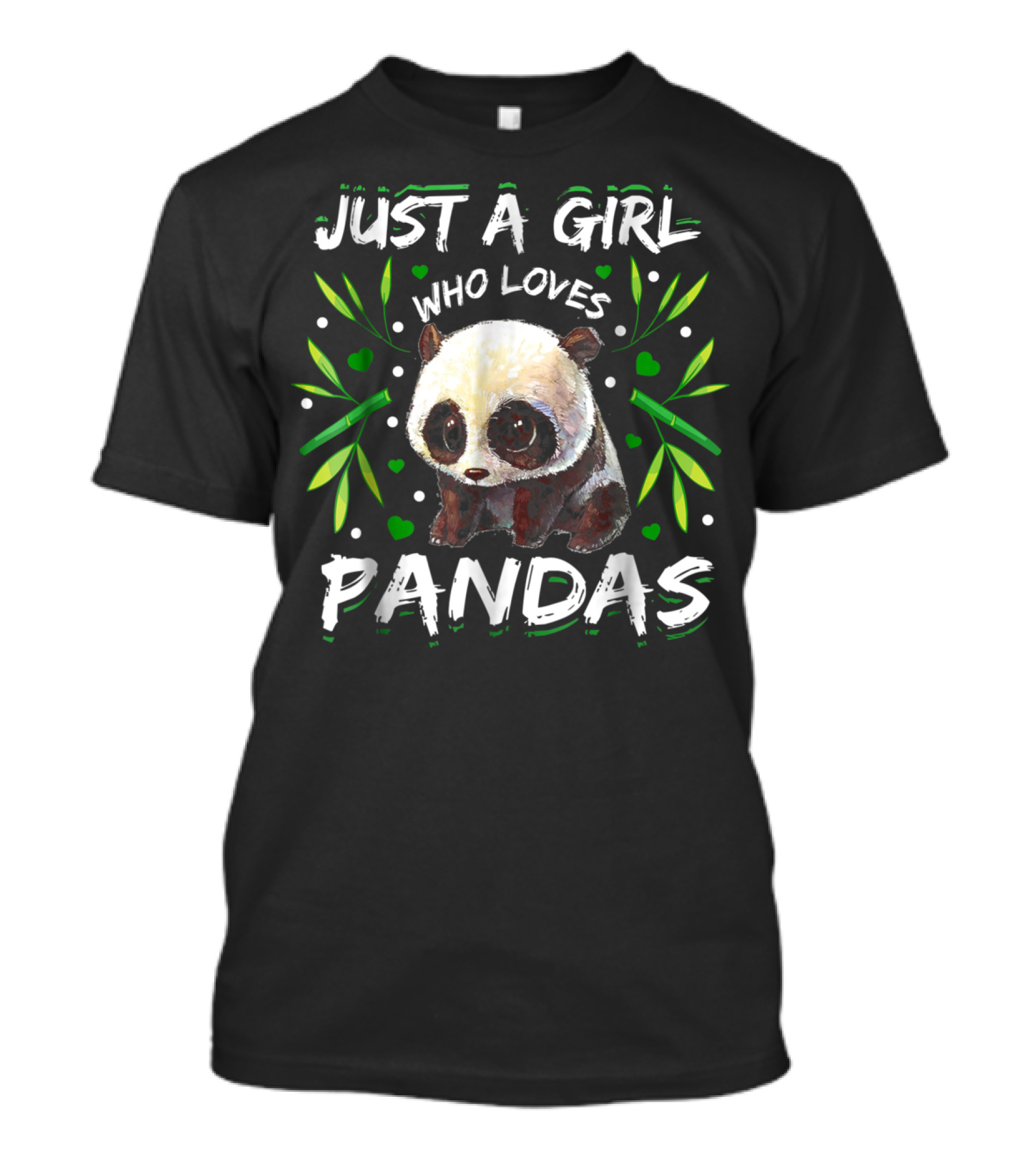 JUST A GIRL WHO LOVES PANDAS WITH HEARTS AND BAMBOO LEAVES T-Shirt
