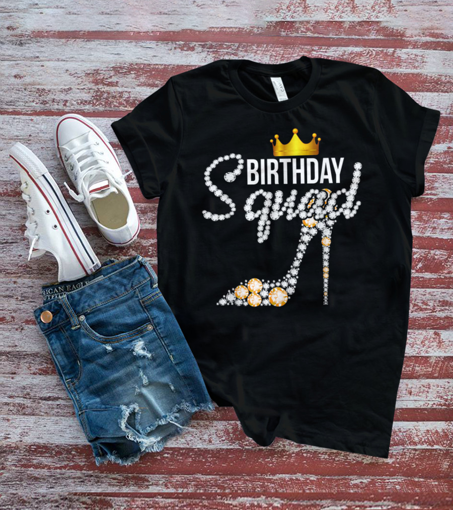 Birthday Squad Girly Golden Crown Pink Shoe T-Shirt