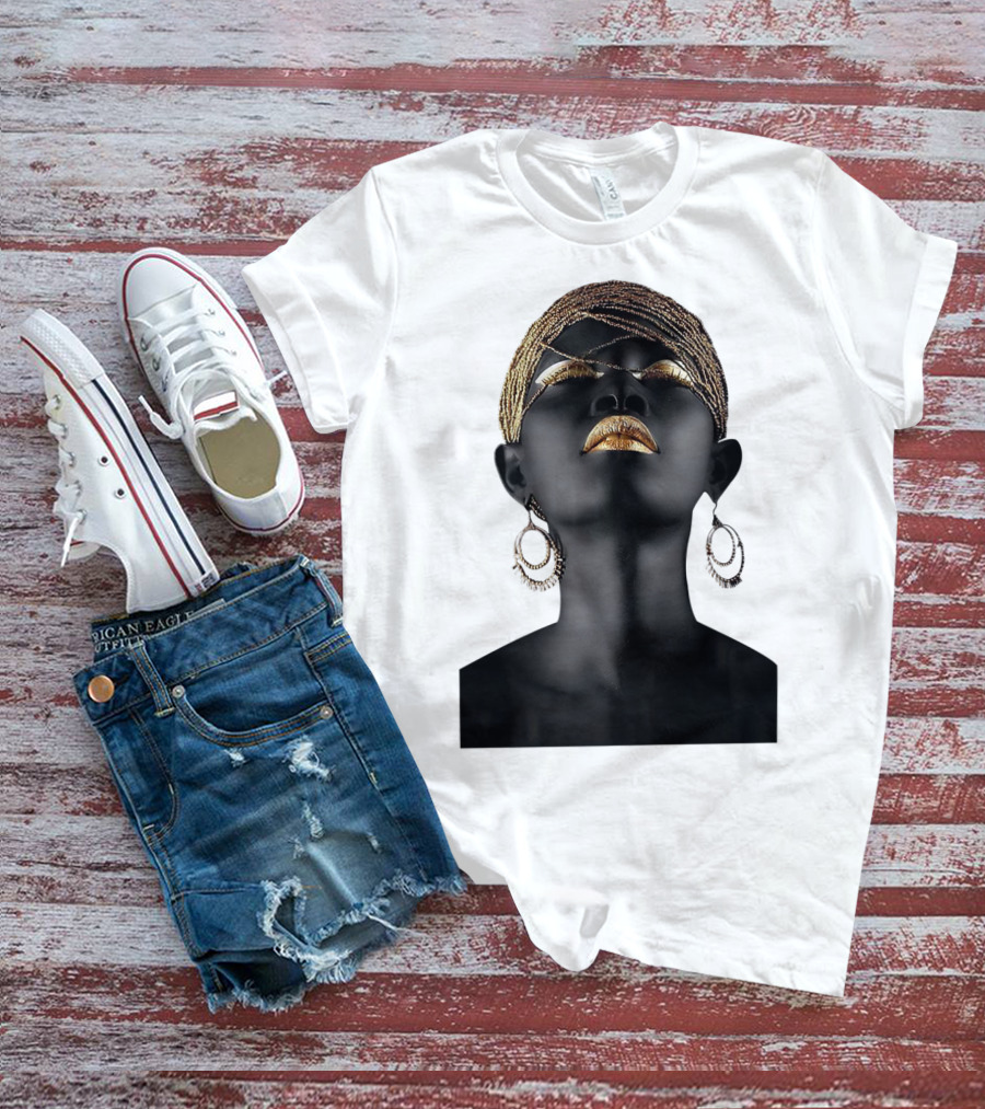 Afrocentric Midnight Queen Regal Gold Embellishments T-Shirt