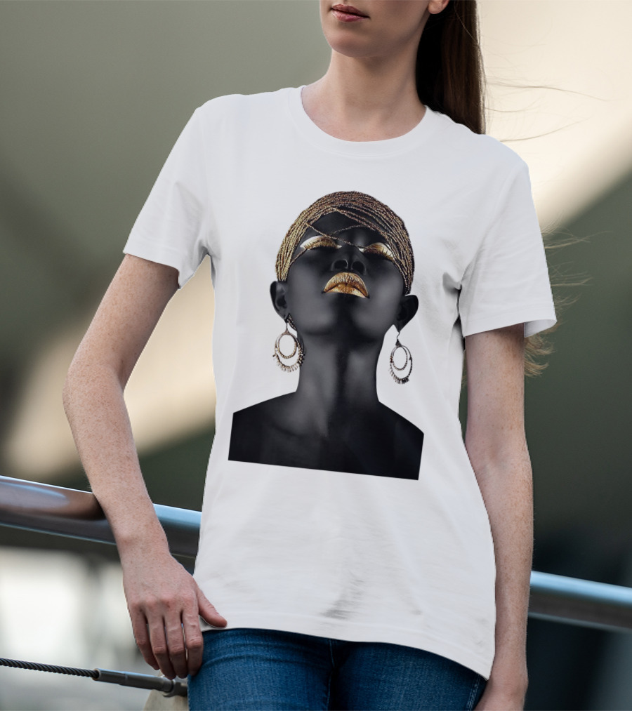 Afrocentric Midnight Queen Regal Gold Embellishments T-Shirt