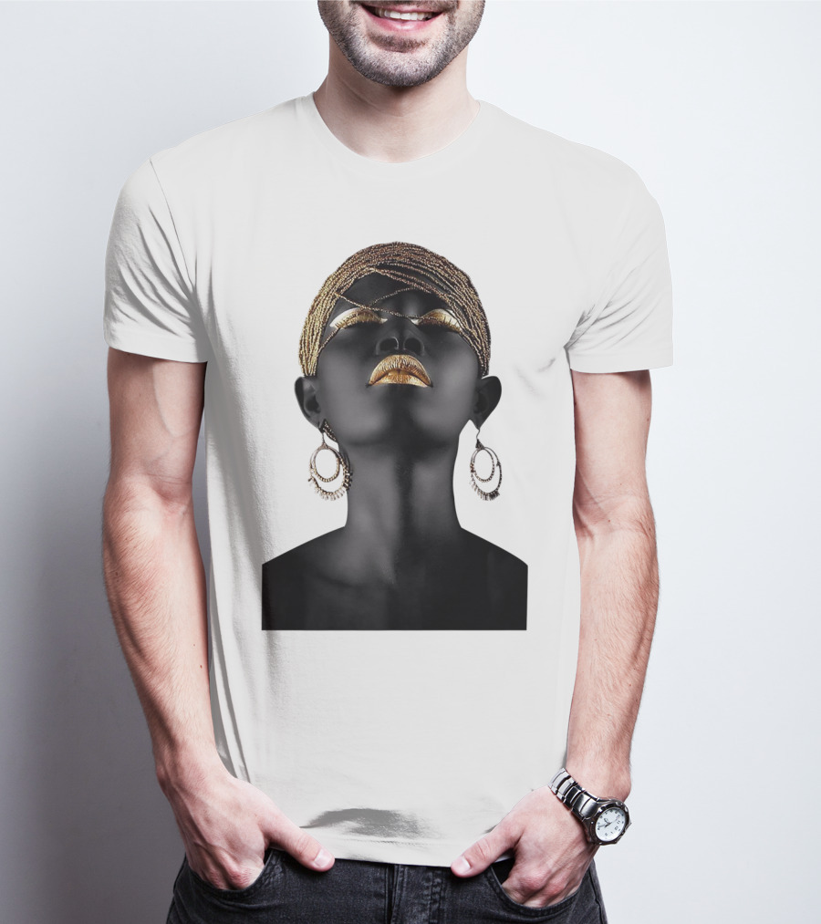 Afrocentric Midnight Queen Regal Gold Embellishments T-Shirt