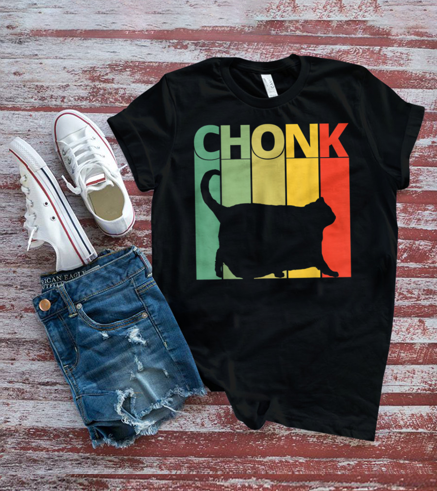 Chonk Cat Meme Funny Big Chungus Retro Stripes T-Shirt
