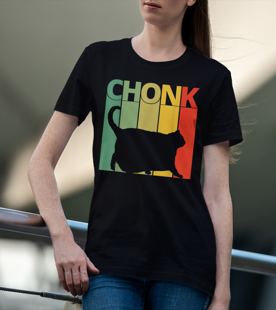 Chonk Cat Meme Funny Big Chungus Retro Stripes T-Shirt