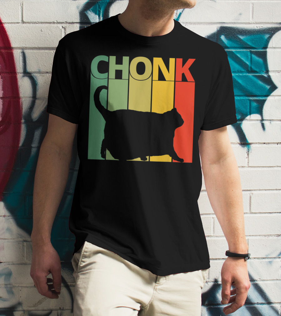 Chonk Cat Meme Funny Big Chungus Retro Stripes T-Shirt