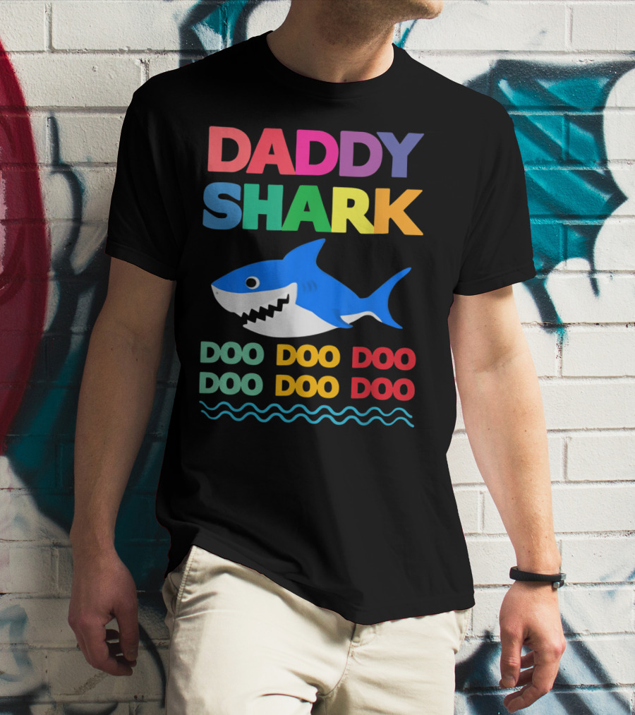 Daddy Shark Doo Doo Doo Baby Mommy Shark Funny Colorful Wave T-Shirt