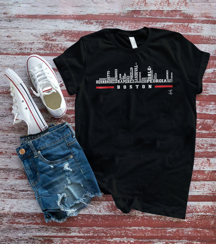 Boston Pedroia Ramirez Sale Hernandez Skyline With Player Names T-Shirt