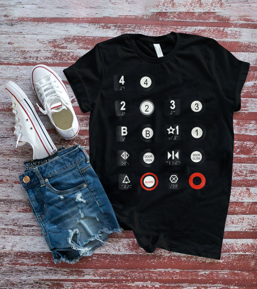 Elevator Buttons 4 3 2 B Star 1 Door Open Close Alarm T-Shirt
