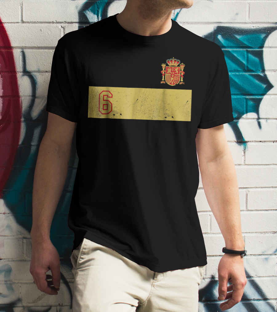 Espana Roja Futbol Camiseta Number 6 Crest T-Shirt