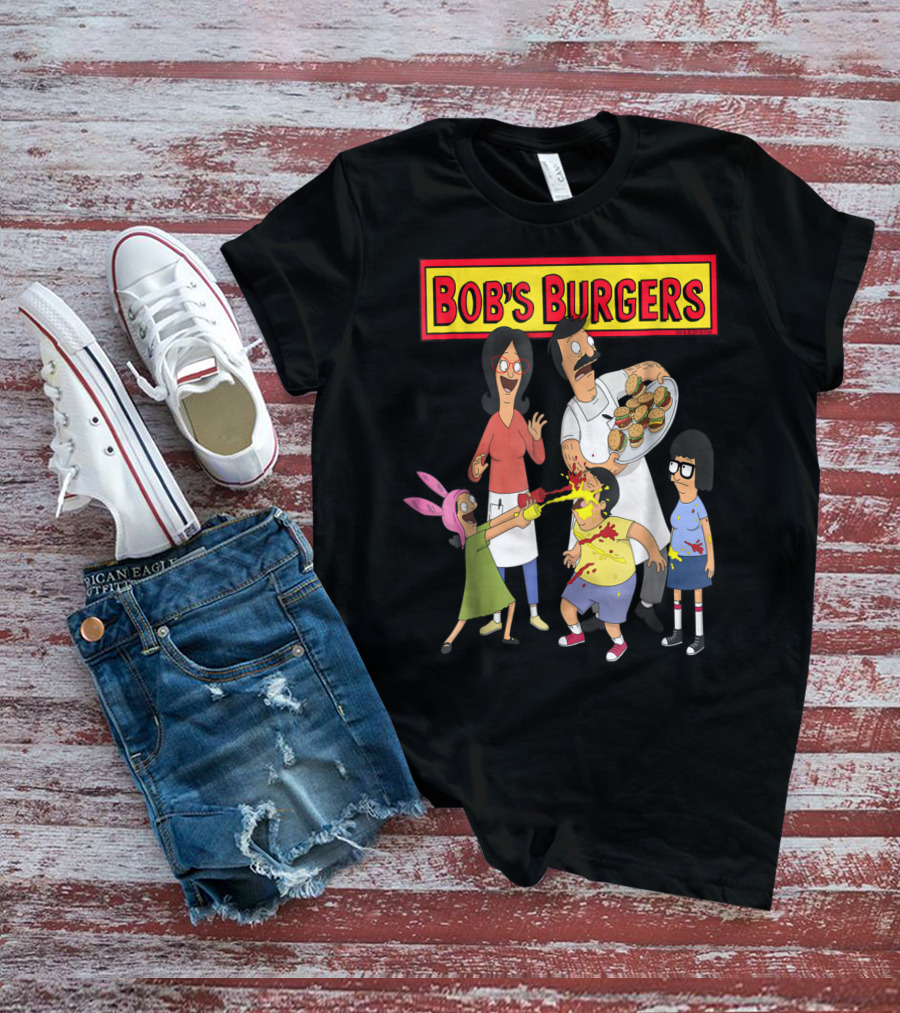 Bob's Burgers Family Fun Chaos With Burgers And Condiments T-Shirt