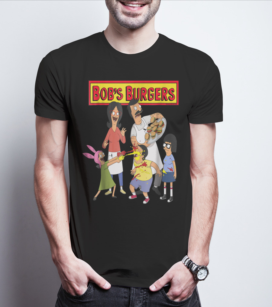 Bob's Burgers Family Fun Chaos With Burgers And Condiments T-Shirt