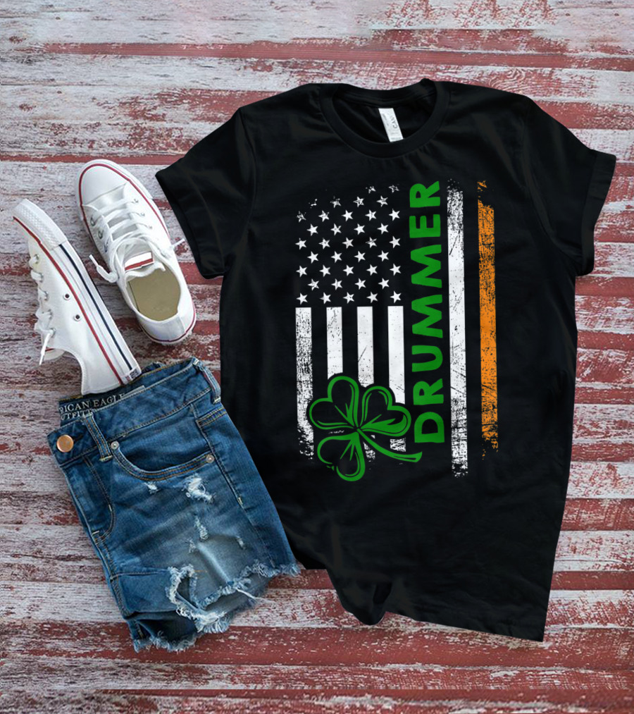 Drummer American Flag Shamrock Irish Drummer T-Shirt