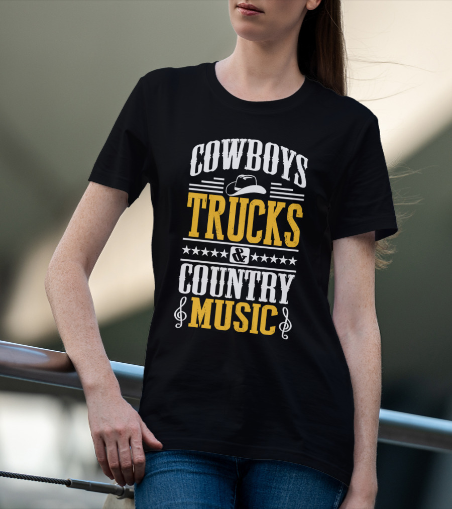Cowboys Trucks And Country Music With Stars And Musical Notes T-Shirt