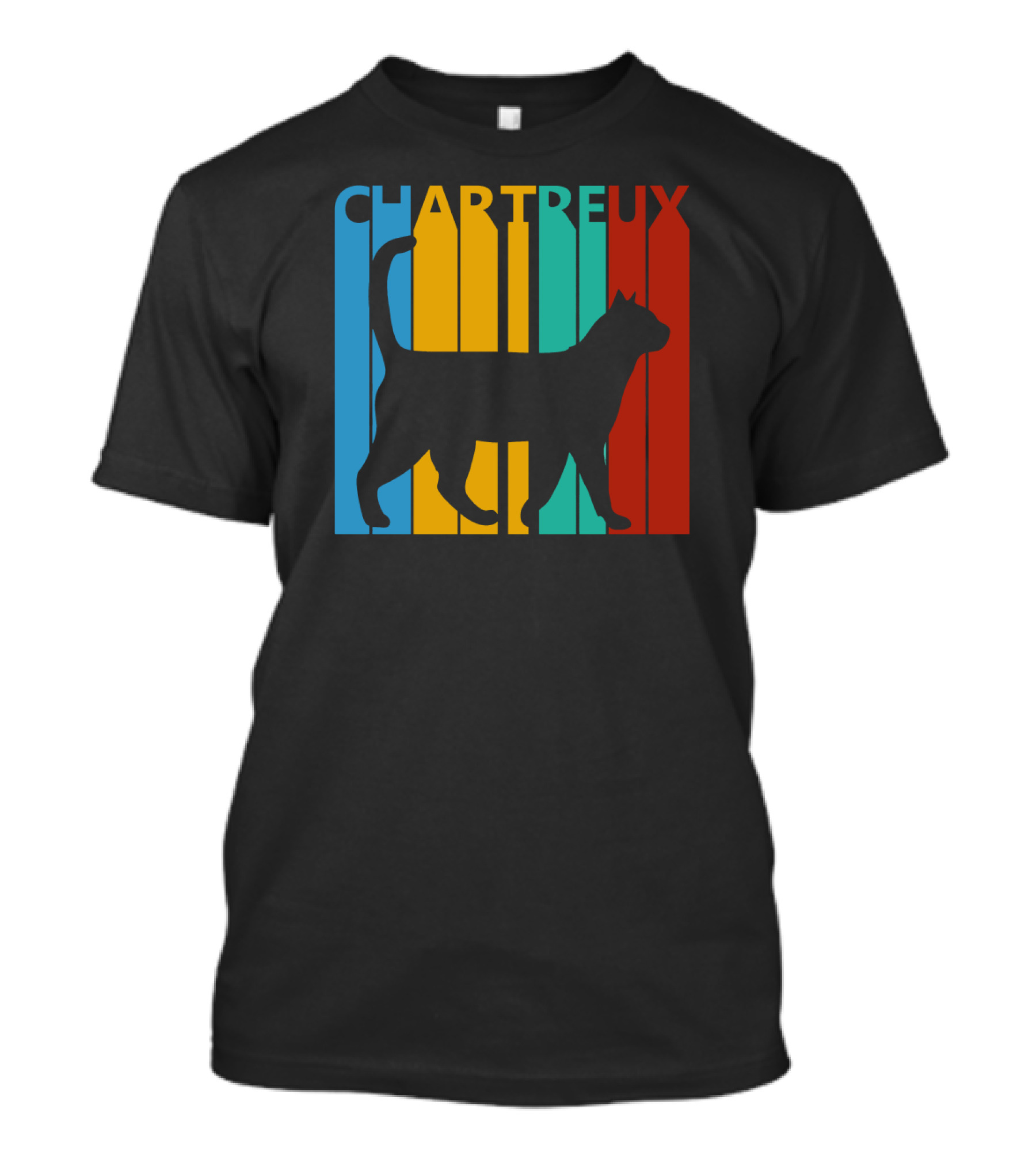 CHARTREUX Cat Silhouette Color Stripes T-Shirt