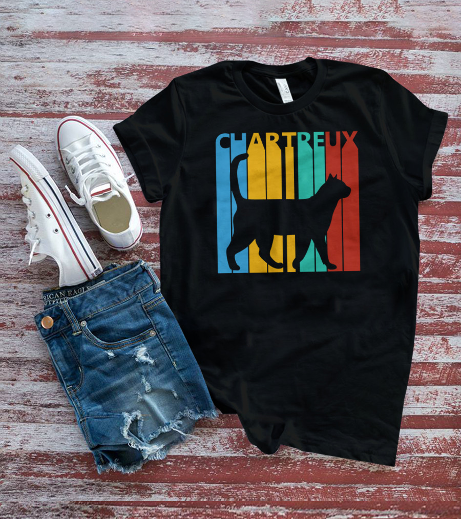 CHARTREUX Cat Silhouette Color Stripes T-Shirt