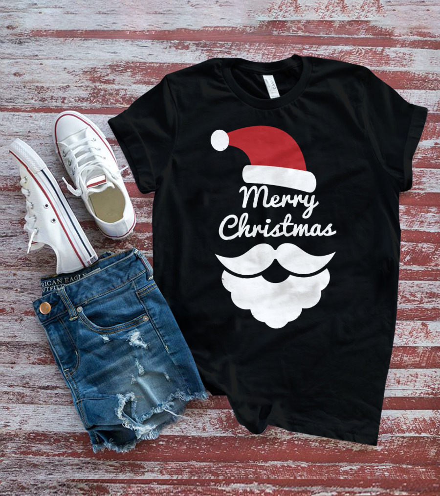 Merry Christmas Santa Hat And Beard T-Shirt