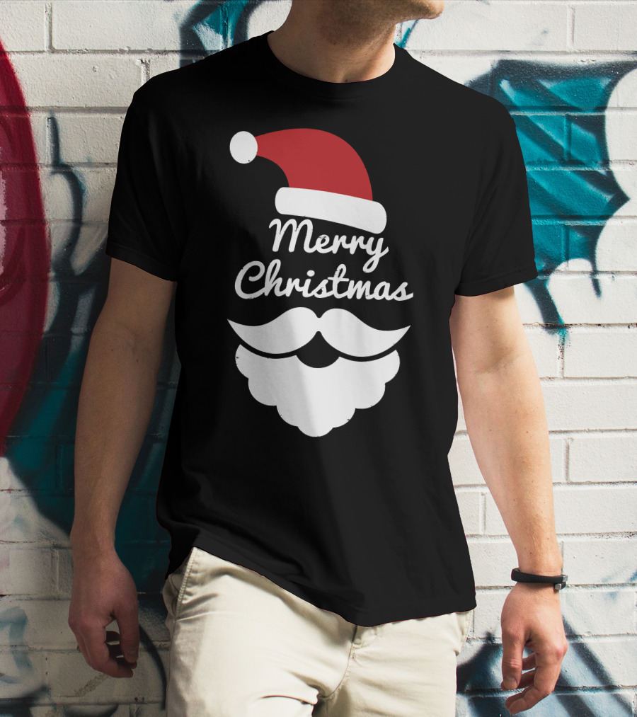 Merry Christmas Santa Hat And Beard T-Shirt